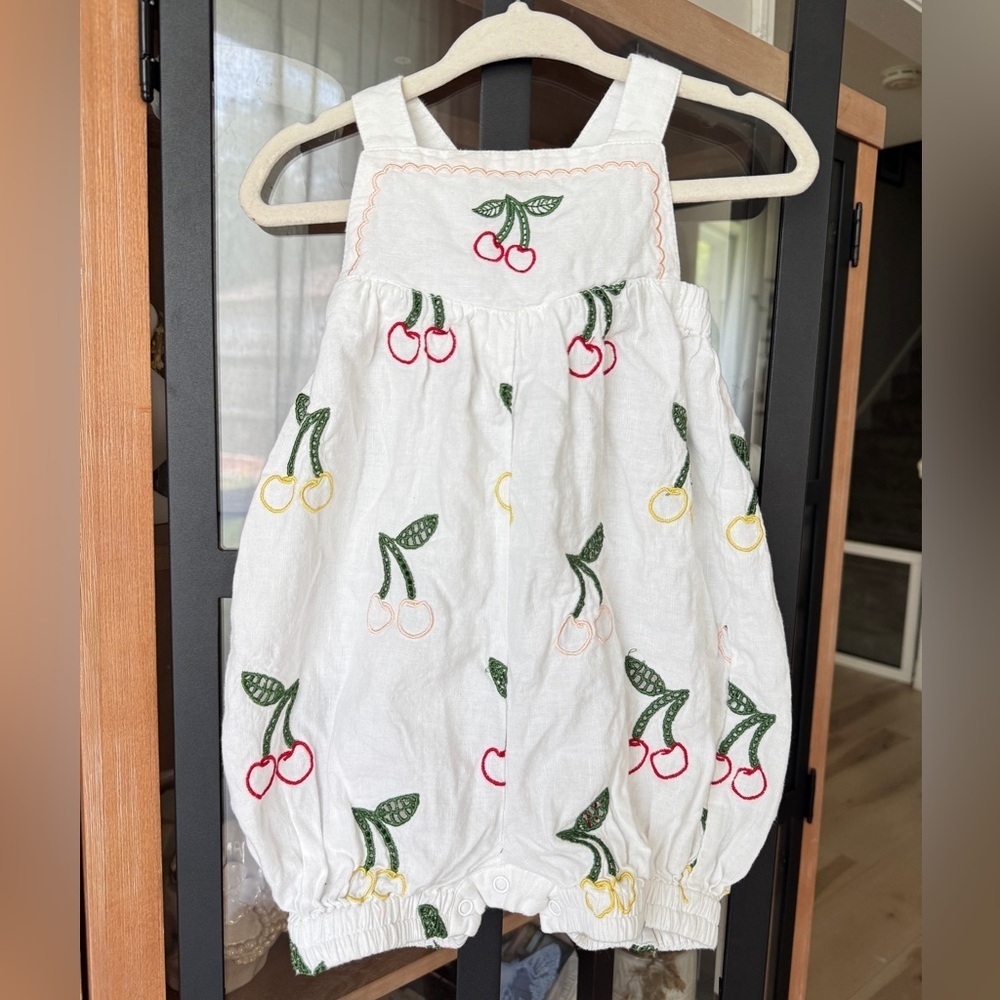 Stella McCartney bubble romper Baby Girl Embroidered Cherry scalloped onesie